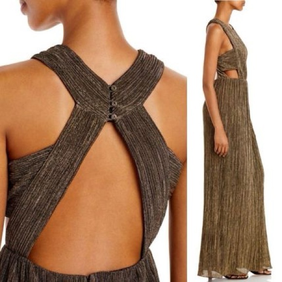 NWOT;BCBG Maxazria Pleated Metallic Evening Gown - Picture 2 of 12